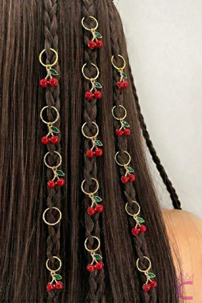 Cinderella 10-Piece Cute Cherry Braided Hair Ring Gold - Summer Combination H...
