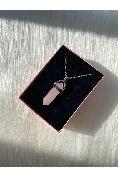 LADIN DOGALTAŞ Pink Quartz Nail Model Natural Stone Necklace