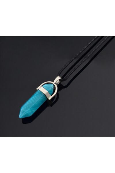 Zodyak Doğal Taş Blue Agate Natural Stone Necklace - Dgk0013