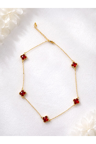Lilith Takı Elegant Gold Women's Necklace with Red Clover Detail |   Stylish ...