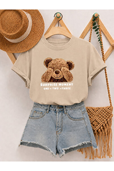 Trend Sizde Μπλουζάκι Unisex σε μπεζ χρώμα με στάμπα Subrise και λαιμόκοψη πο...