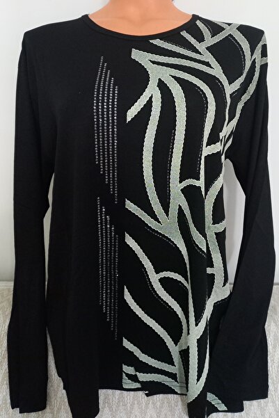 Anne Er Clothing Combed Cotton Blouse Long Sleeve Crew Neck Stone Black