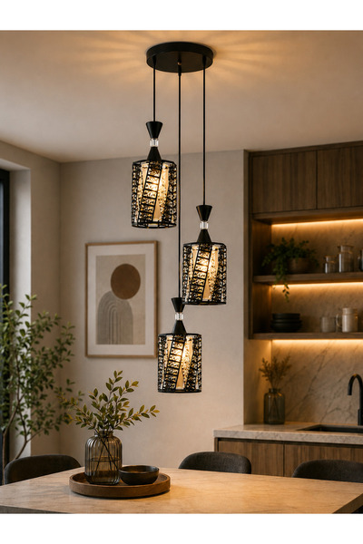 N.zone Modern Triple Luxury Chandelier with Warm Lighting – 110cm Height and ...