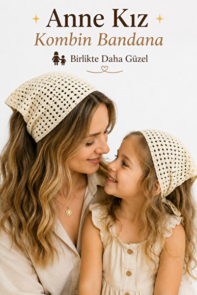 NEHOLİA Mother Daughter Combination Bandana Hand Knitted Hair Band Bohemian S...