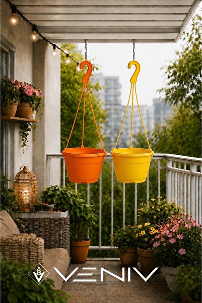 VENİV 2 Adet Askılı Dekoratif Saksı 18 cm Çap Yükseklik 12 cm