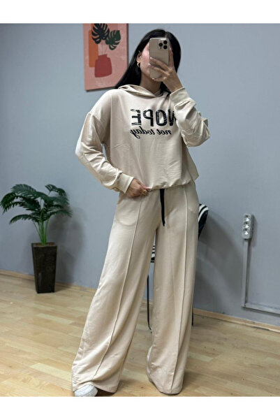 Efnaz style    Women's Long Sleeve Nope Printed Ribbed Waist Double Suit