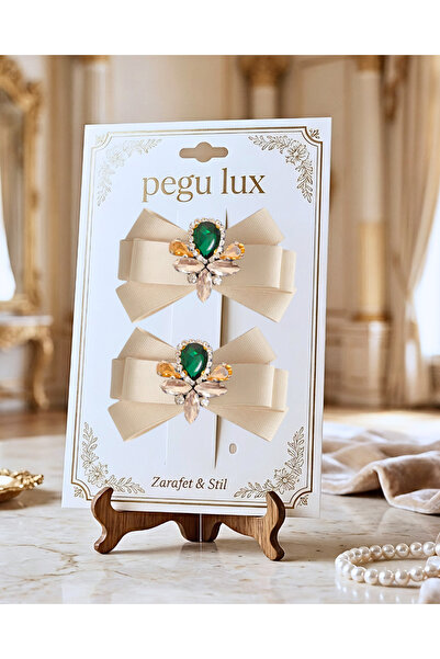 pegu baby collection 2-DELIČNA MALA MINI LUKSAŽNA ECRU MAŠNA SA KAMENOM KOPČO...