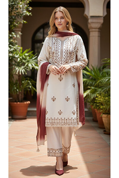 Generic Women’s rayon heavy work suits with palazzo and Dupatta-FULLY STICHED...
