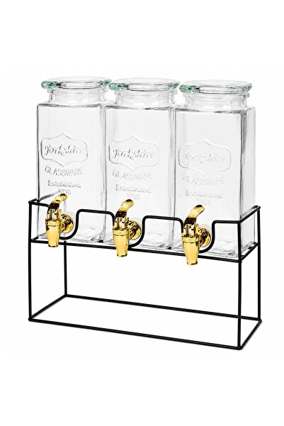 PUFO Set of 3 lemonade dispensers with metal stand, containers for drinks and...