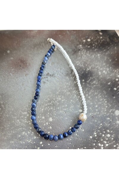 DRUZY Sodalite and jade necklace, Quiet Connection #73