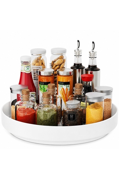 PUFO Metallic rotary organizer tray type for refrigerator or cabinet with ant...