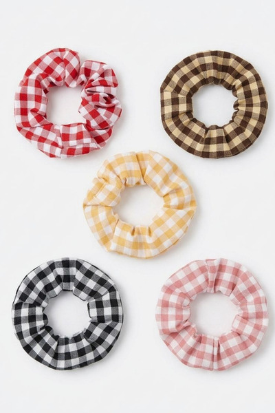 Jaida Moda Women's Set of 5 Mixed Color Plaid Patterned Elastic Hair Clips Sc...