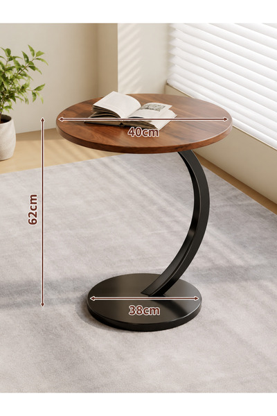Teknova Modern C-type side table, 2 levels, round wooden top and brown metal ...