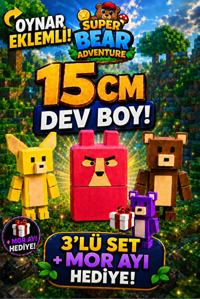voltrex design Super Bear Adventure Oyuncak 3’lü Set + Mor Ayı Hediye |Oynar ...
