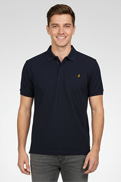 Brave Soul Men Regular Fit Embroidered Short Sleeve Logo Polo Shirt, Navy