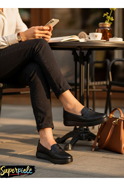ANGEL BLUE Pantofi casual damă perforați , fără șireturi din piele naturală