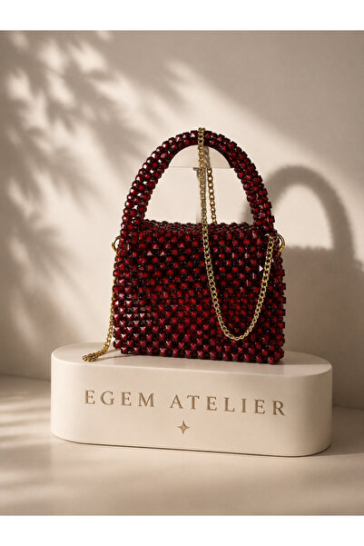 EGEM ATELİER Bordo Crystal Bead Mini Bag, Narboncuk, Design