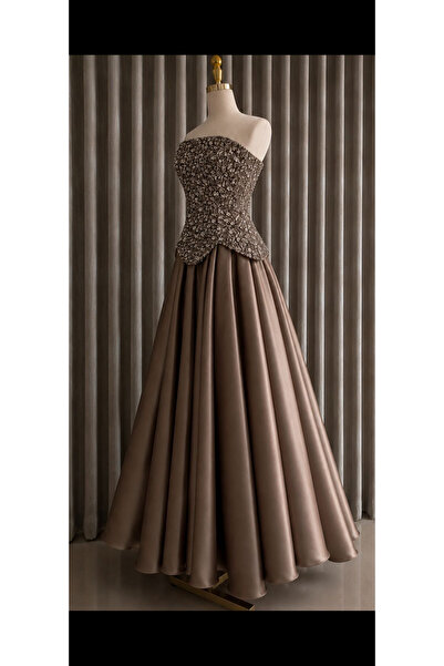 AREEJ FASHION Luxury Embroidered Evening Dress in Mocha Color