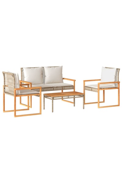vidaxl Set mobilier de grădină, 4 piese, cu perne, mix bej, poliratan