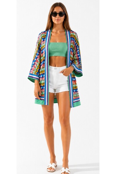 GODE Belted, Batwing Sleeves, Chiffon Satin Kimono