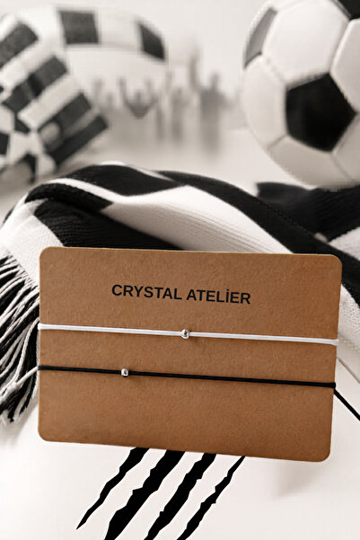 Crystal Atelier Siyah Beyaz Taraftar Makrome Bileklik Ayarlanabilir Unisex Şa...