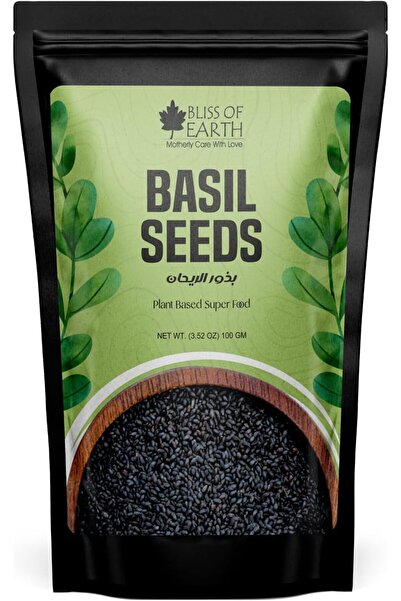 bliss of earth بذور الريحان، غنية بالألياف وأوميغا-3، 100 جرام |   جيد للترطي...