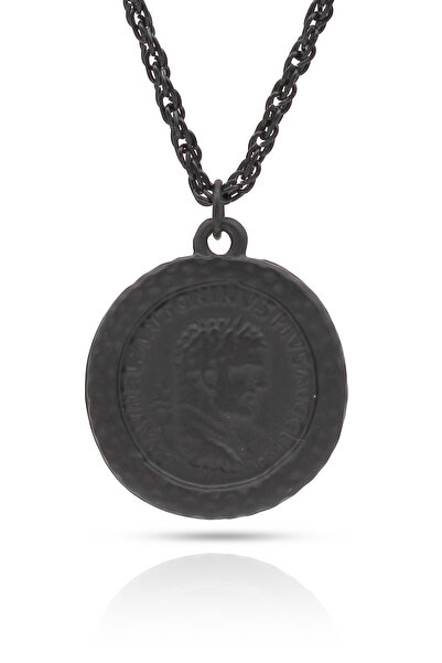 kolbi Ancient Roman Coin Pendant Emperor Portrait Medallion - Black Plated wi...