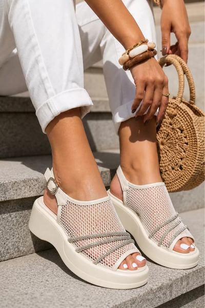 Zaira Beige Platform Sandals for Women Tahlia #25259 - Size 40