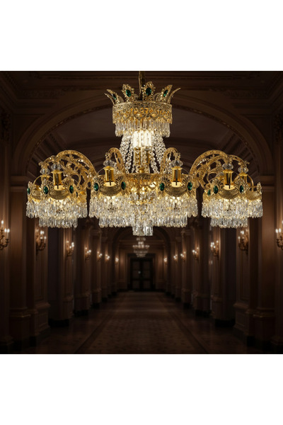 Alessandro DESIGN Candelabru Cristal 16xE14, D92cm, Auriu Lucios, Inaltime Re...