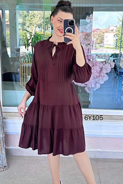 İnce Topuk Waist-Tied Viscose Dress 6Y105