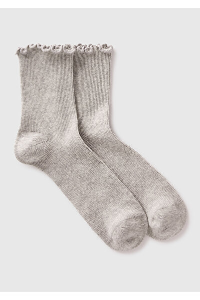 United Colors of Benetton Women's grey melange cotton blend ribbed knit soft ...