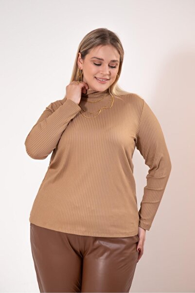 Roxxlen Women's Plus Size Ribbed Turtleneck Women's Blouse
