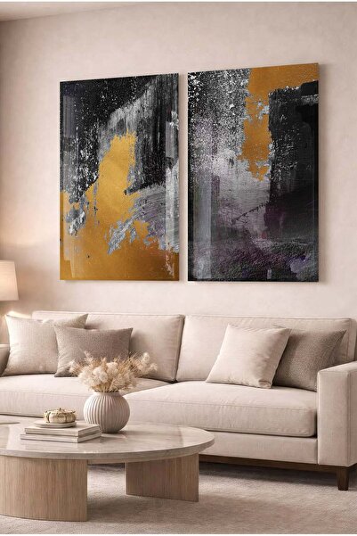 Zevahir Mobilya Dekorasyon Set de 2 tablouri decorative din sticlă cu efect d...