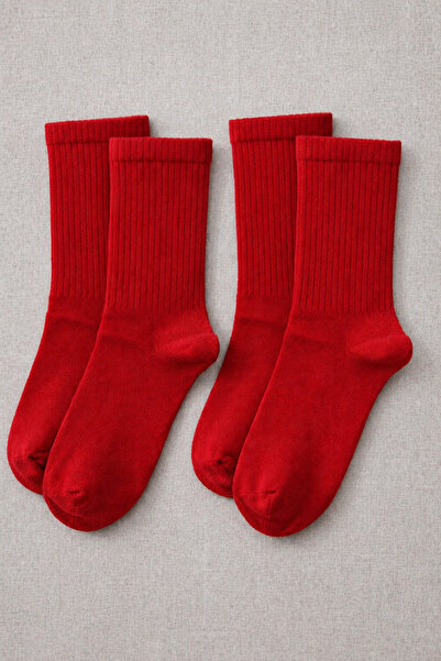 ZENGİN 2 Pairs of Seamless Red Women's Tennis Socks |   Seamless Cotton Daily...