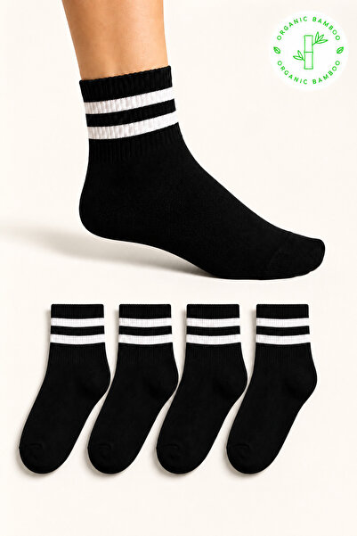 ZENGİN Pack of 4 Bamboo College Tennis Socks |   Seamless Striped Women's Spo...