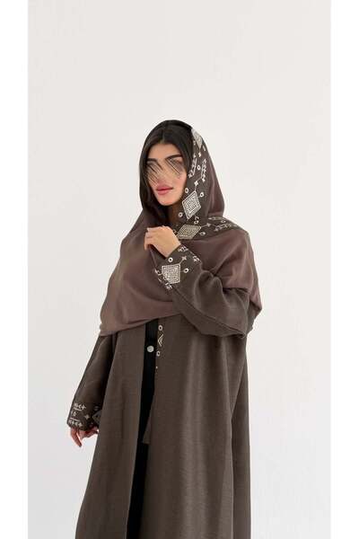 AYA mwt1112 عبايه لنن تطريز مع تدخيلة شانتون