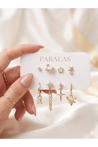 PABALAS Gold Color Brass Earring Set 8 Pairs 16 Pieces Tarnish Resistant Plan...