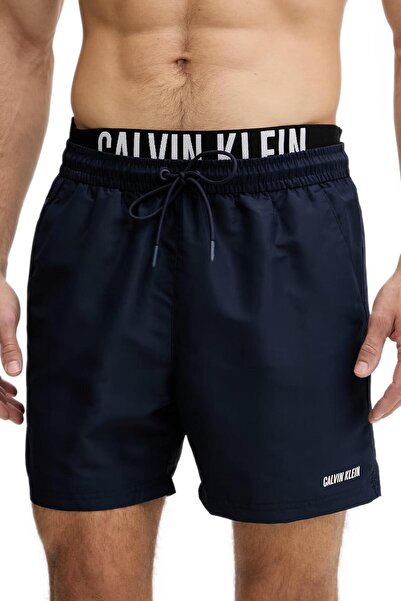 Calvin Klein Erkek Mavi Orta Boy Bağcıklı Deniz Şortu LV00N61015