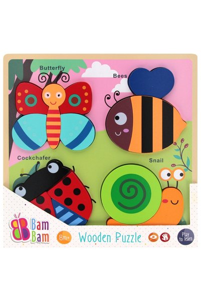 Bambam Puzzle din lemn, BamBam, Animale de grădină