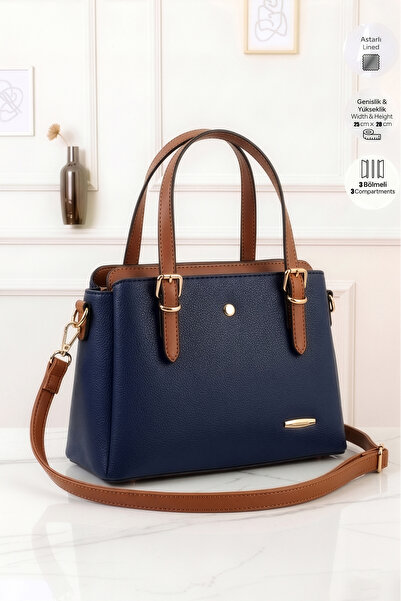 Lifonbag حقيبة يد وحقيبة كتف نسائية بثلاثة أقسام مبطنة بسحاب للإغلاق (25x20 سم)