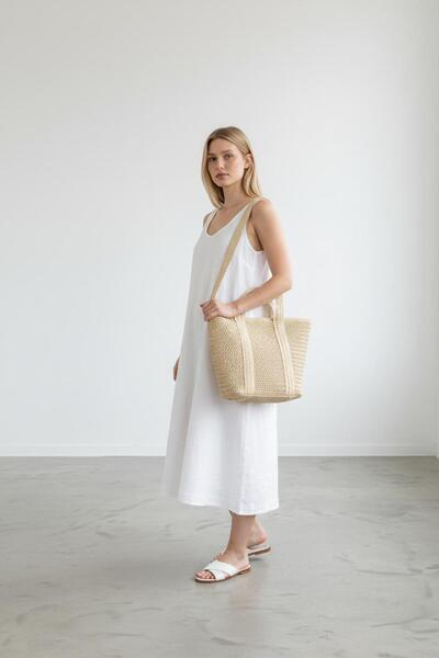 bag Women's New Season Straw Large Size Zipper Closure Beach Summer Shoulder Bag