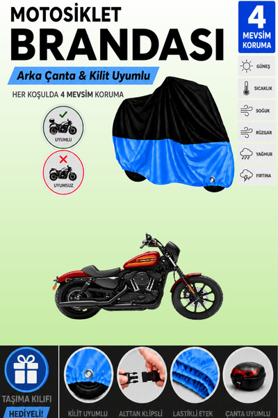 Cemku Double Black Top - Blue Bottom, Rear Bag Compatible Harley-Davidson Spo...