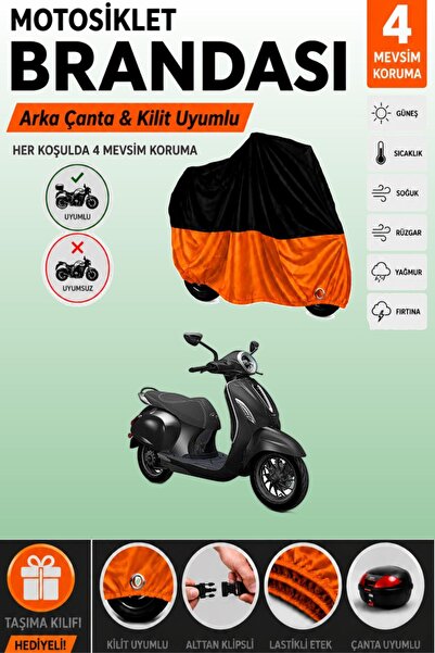 Cemku Double Black Top - Orange Bottom, Rear Bag Compatible Bajaj Chetak Moto...