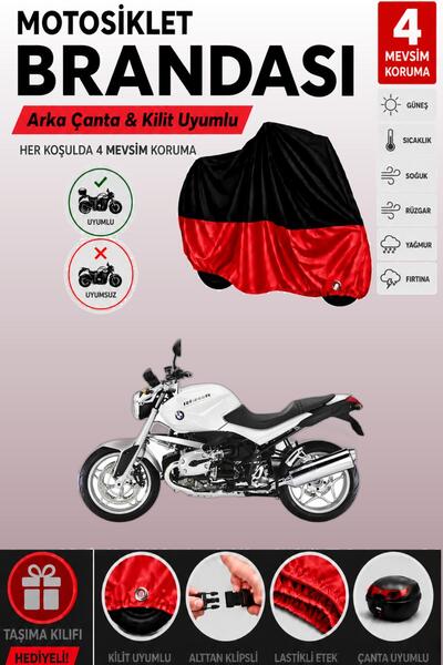 Cemku Double Black Top - Red Bottom, Rear Bag Compatible Bmw R 1200 R Motorcy...