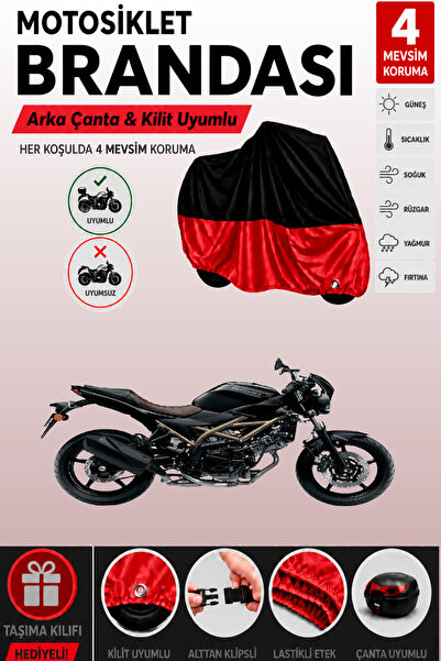 Cemku Double Black Top - Red Bottom, Rear Bag Compatible Suzuki Sv650X Motorc...
