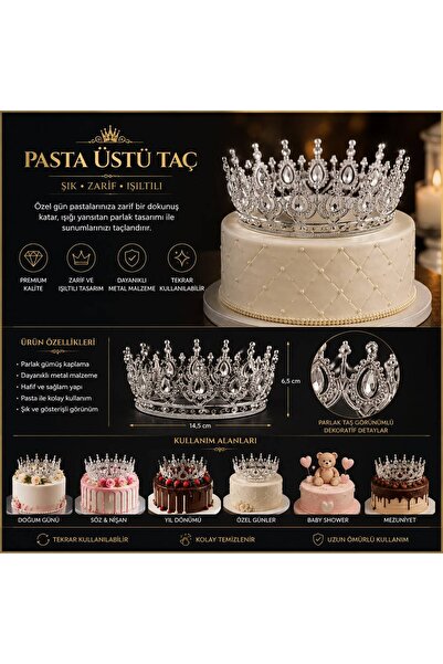 Dr. Gusto Gümüş Pasta Üstü Taç Dekor