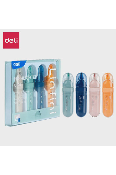 Deli 4-Piece Highlighter Pen Pastel Colors Highlighter with Cut Tip