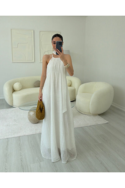 LUUNA STORE White Shawl Strappy Dress