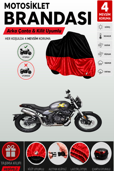 Cemku Double Black Top - Red Bottom, Rear Bag Compatible Voge 525 Acx Motorcy...