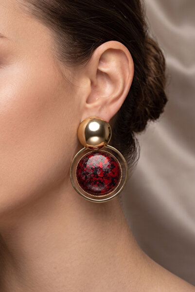 PETEK AKSESUAR Metal Mosaic Round Earrings 5 Cm.